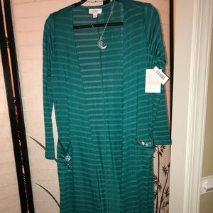 Lularoe Sarah Long Cardigan XS Striped/Turquoise